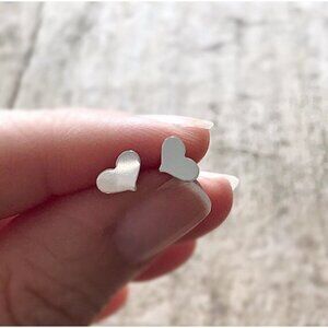 Flat Heart 925 Sterling Silver Stud Earrings for Valentine's Day Gift Idea